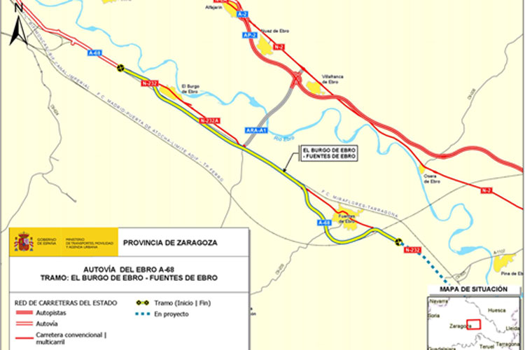 Adjudicadas las obras del tramo de la Autovía del Ebro (A-68) entre El Burgo y Fuentes de Ebro